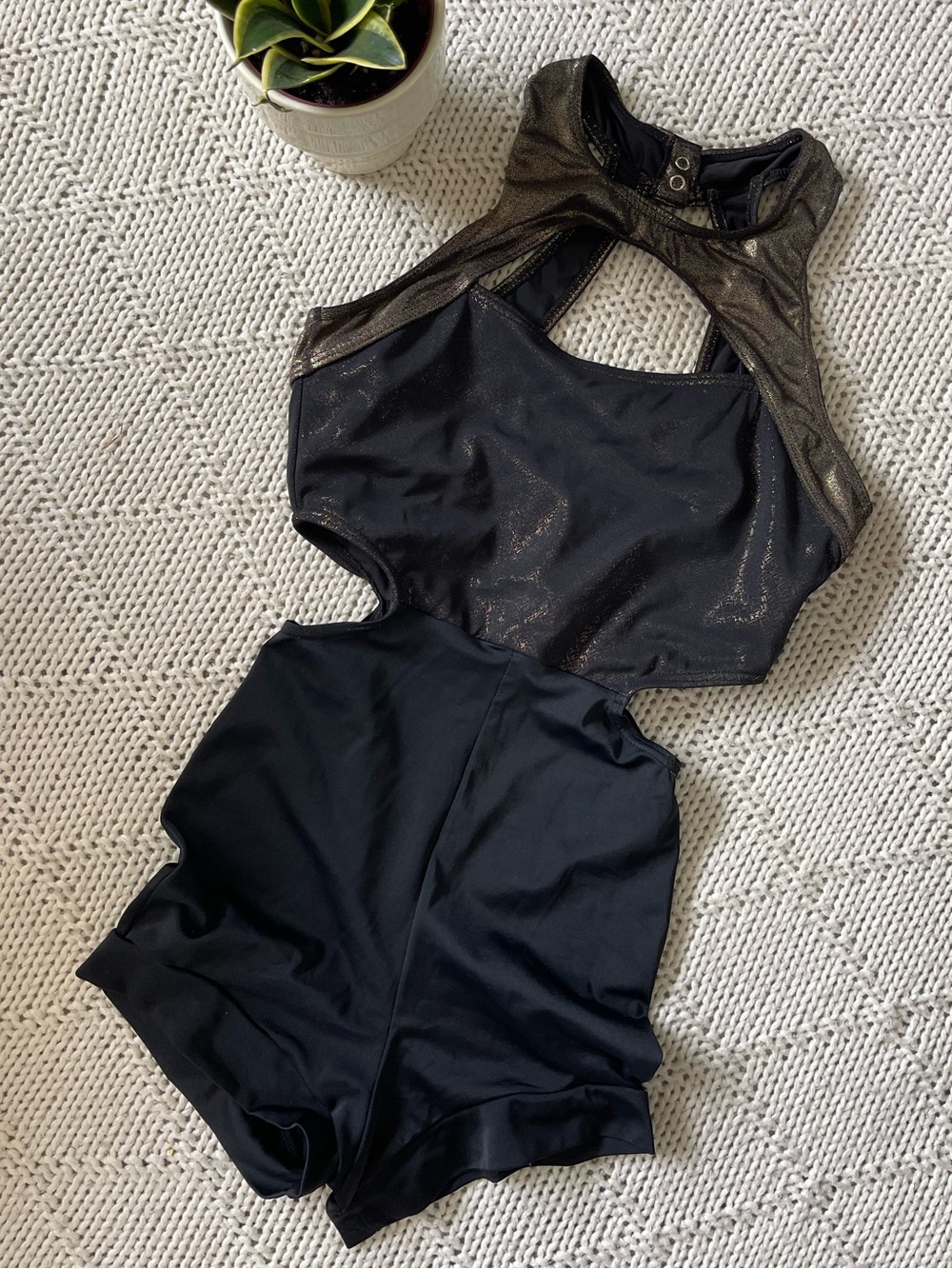 Balera Black Metallic Cutout Dance Biketard Unitard Adult Medium MA Leotard